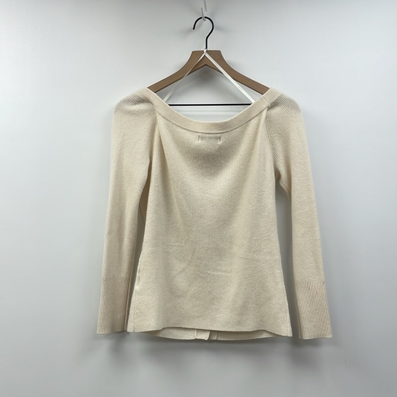 NAADAM Off The Shoulder Wool Cashmere Pullover Ribbed Knit Sweater Cream Large - Picture 6 of 10